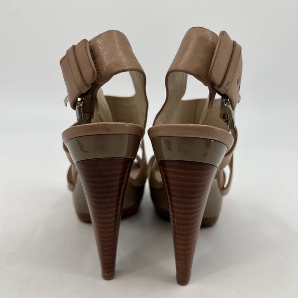 Michael Kors Tan Carla Ultra-High Peep Toe Platform Heels | Size 6.5 - Picture 5 of 11